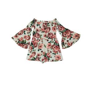 B Famous #USA Floral Bell Sleeve Romper Jr's Sz XL